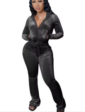 velour black 2 piece set